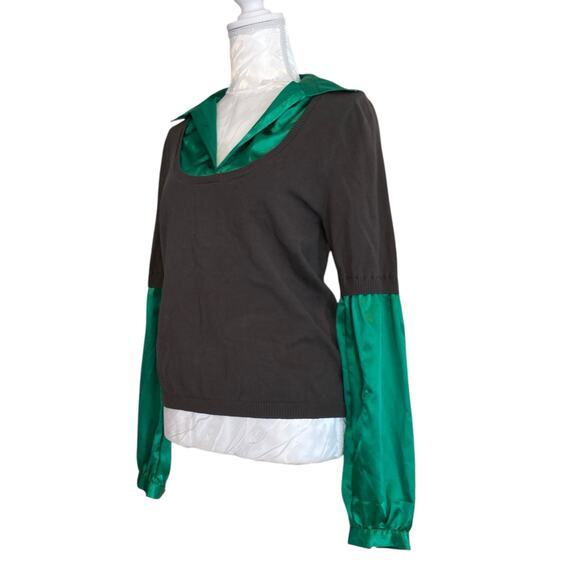 Y2K Candies Satin Green Low Scoop Neck Knit Vest Built in Shirt Layer Size Large - Picture 16 of 16